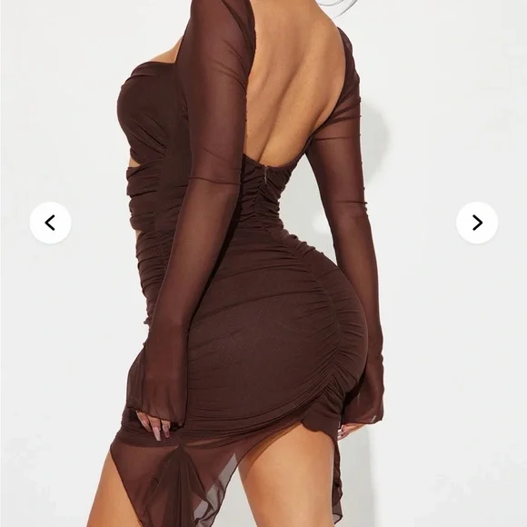 Fashion Jewelry Chocolate Brown Cutout Ruched Mini Dress - Picture 4 of 4
